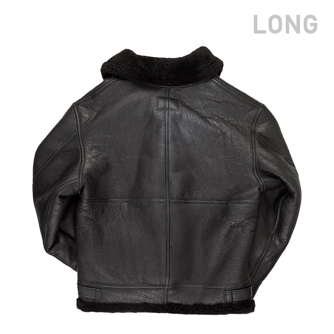 All Black B-3 Hooded Sheepskin Bomber Jacket Long Z203615BL - Image 2