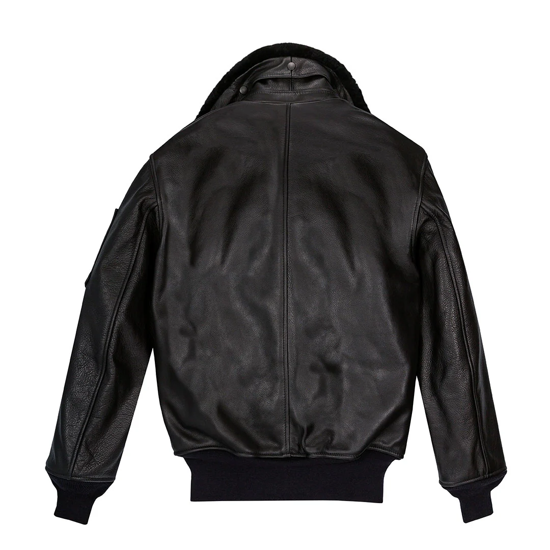 B-15 Leather Flight Jacket Z27H02 in Black - Image 4