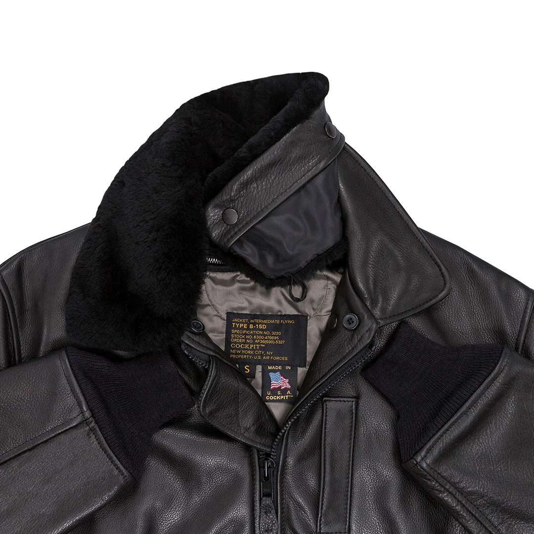 B-15 Leather Flight Jacket Z27H02 in Black - Image 5