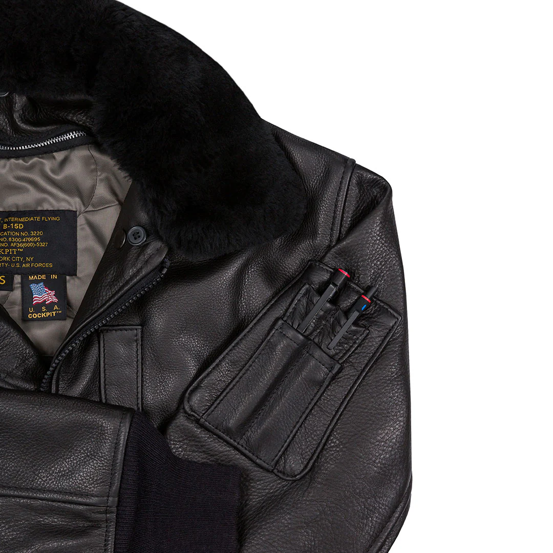 B-15 Leather Flight Jacket Z27H02 in Black - Image 6