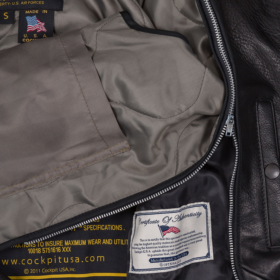 B-15 Leather Flight Jacket Z27H02 in Black - Image 7