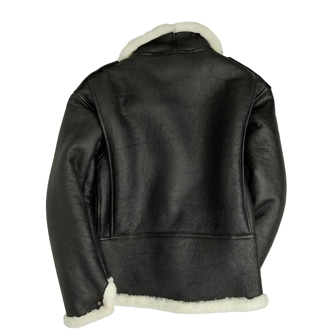 B-6 Black Shearling Bomber Jacket Z21Y008 - Image 3