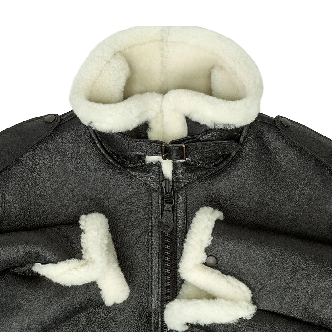 B-6 Black Shearling Bomber Jacket Z21Y008 - Image 4
