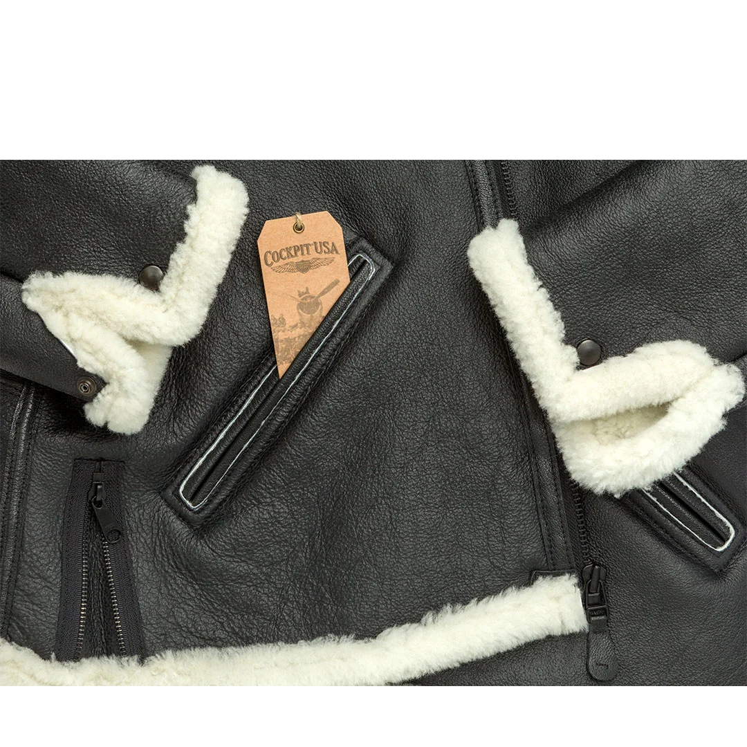 B-6 Black Shearling Bomber Jacket Z21Y008 - Image 5