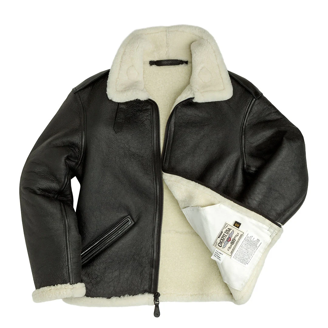 B-6 Black Shearling Bomber Jacket Z21Y008 - Image 6