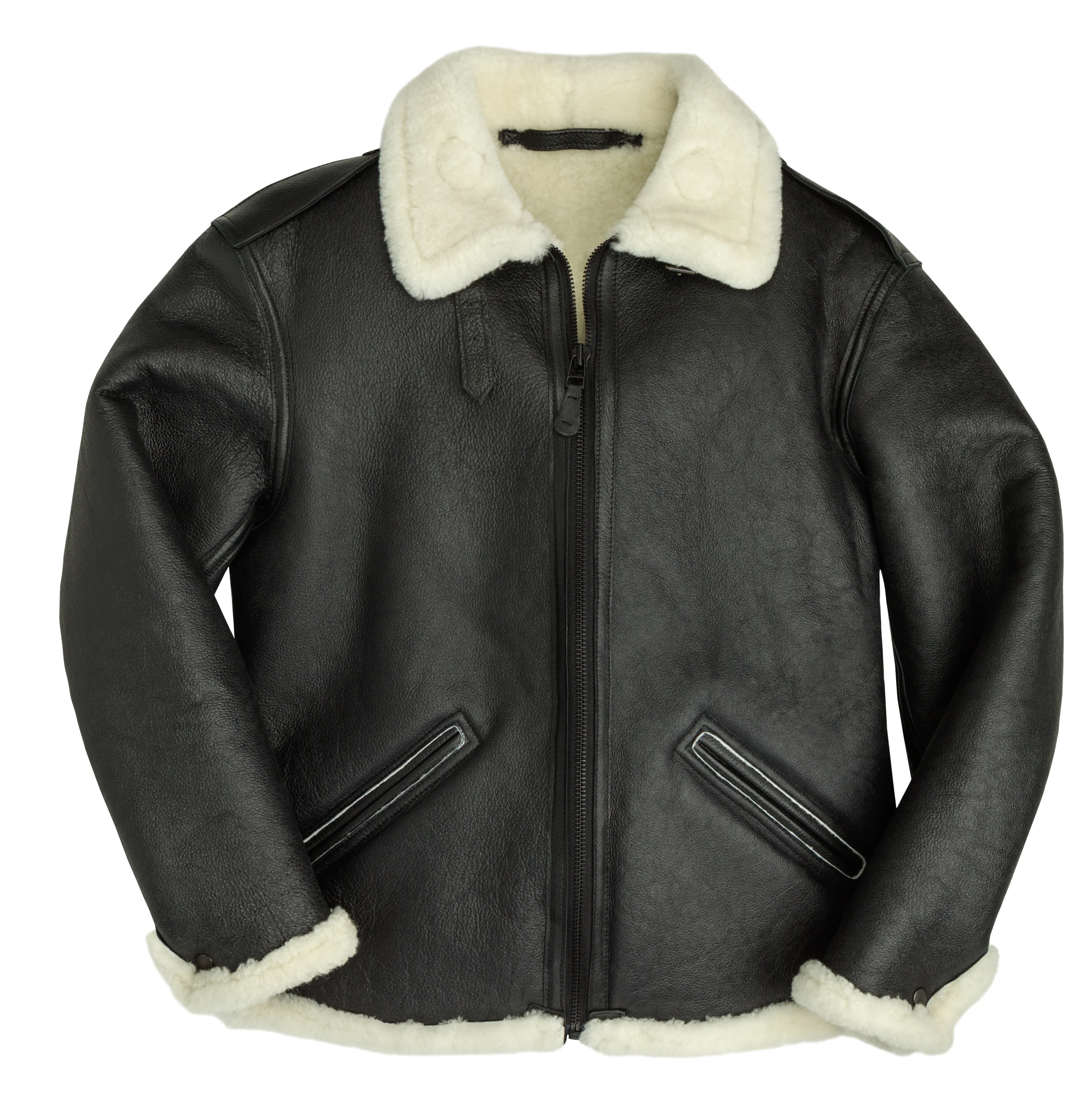 B-6 Black Shearling Bomber Jacket Z21Y008 - Image 7