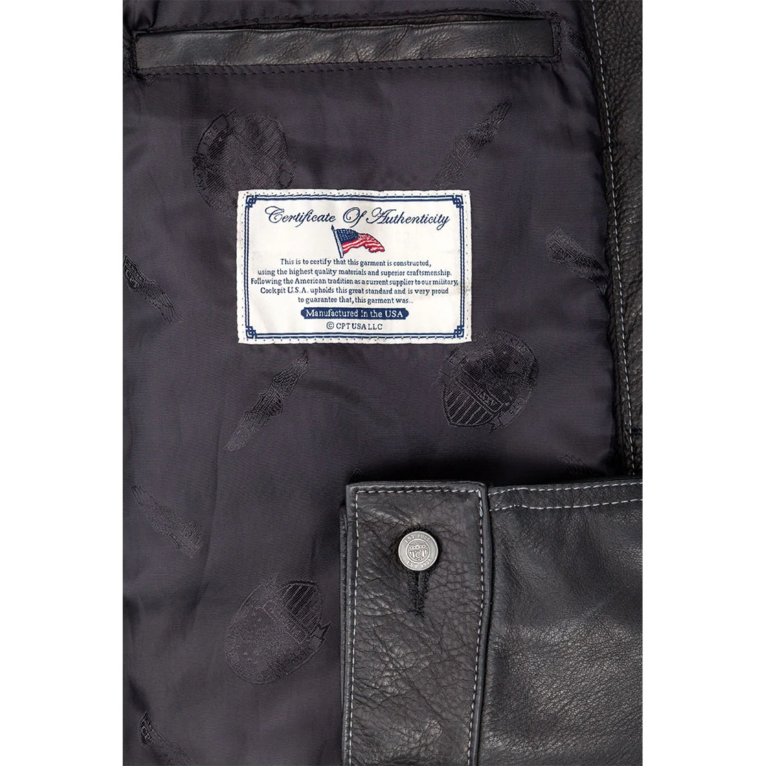 Calfskin Leather Jean Jacket Z21X003 in Black - Image 5