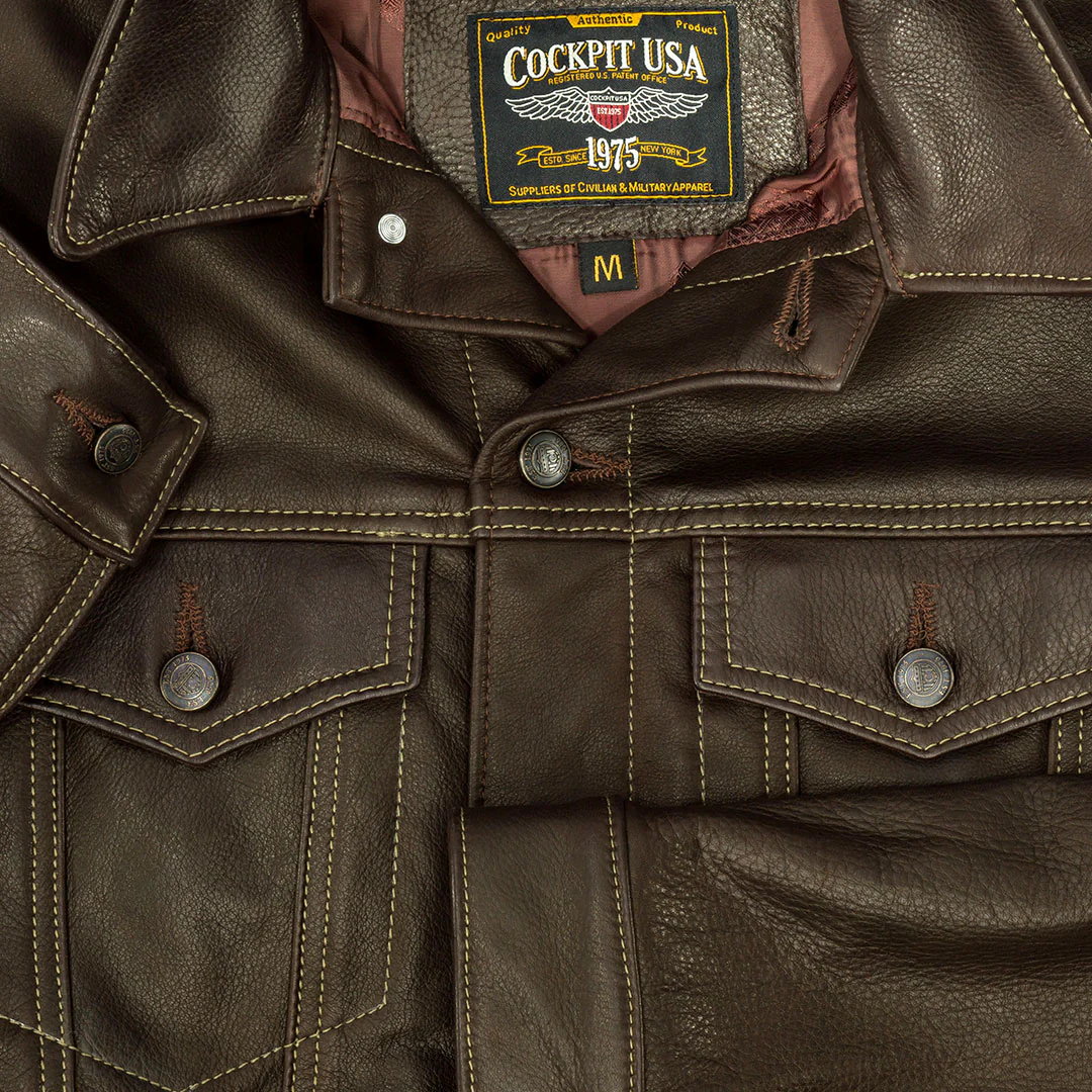 Calfskin Leather Jean Jacket Z21X003 in Brown - Image 3