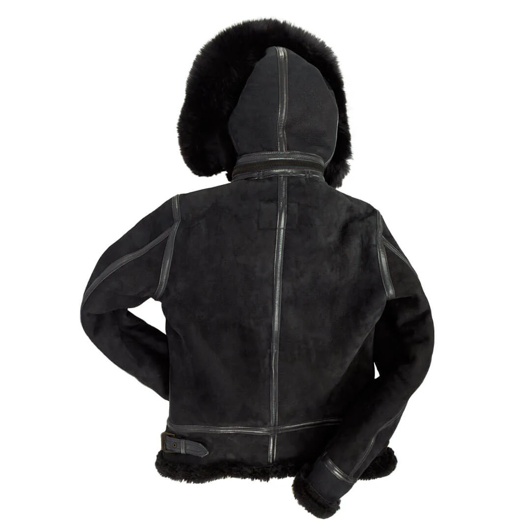 Women's Hooded B-3 Bomber Jacket in Black W72N300B - Image 2