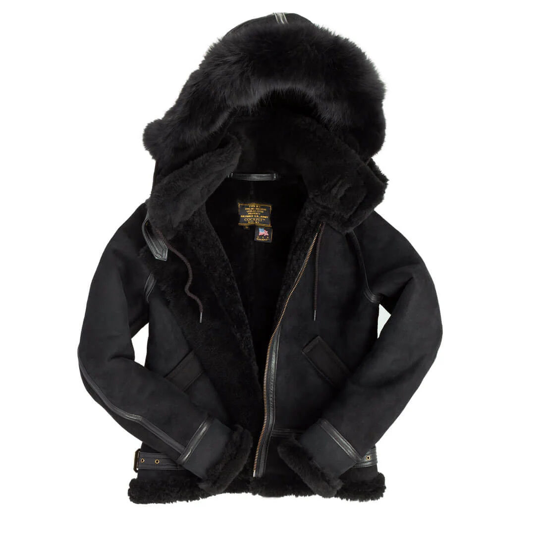 Women's Hooded B-3 Bomber Jacket in Black W72N300B - Image 3