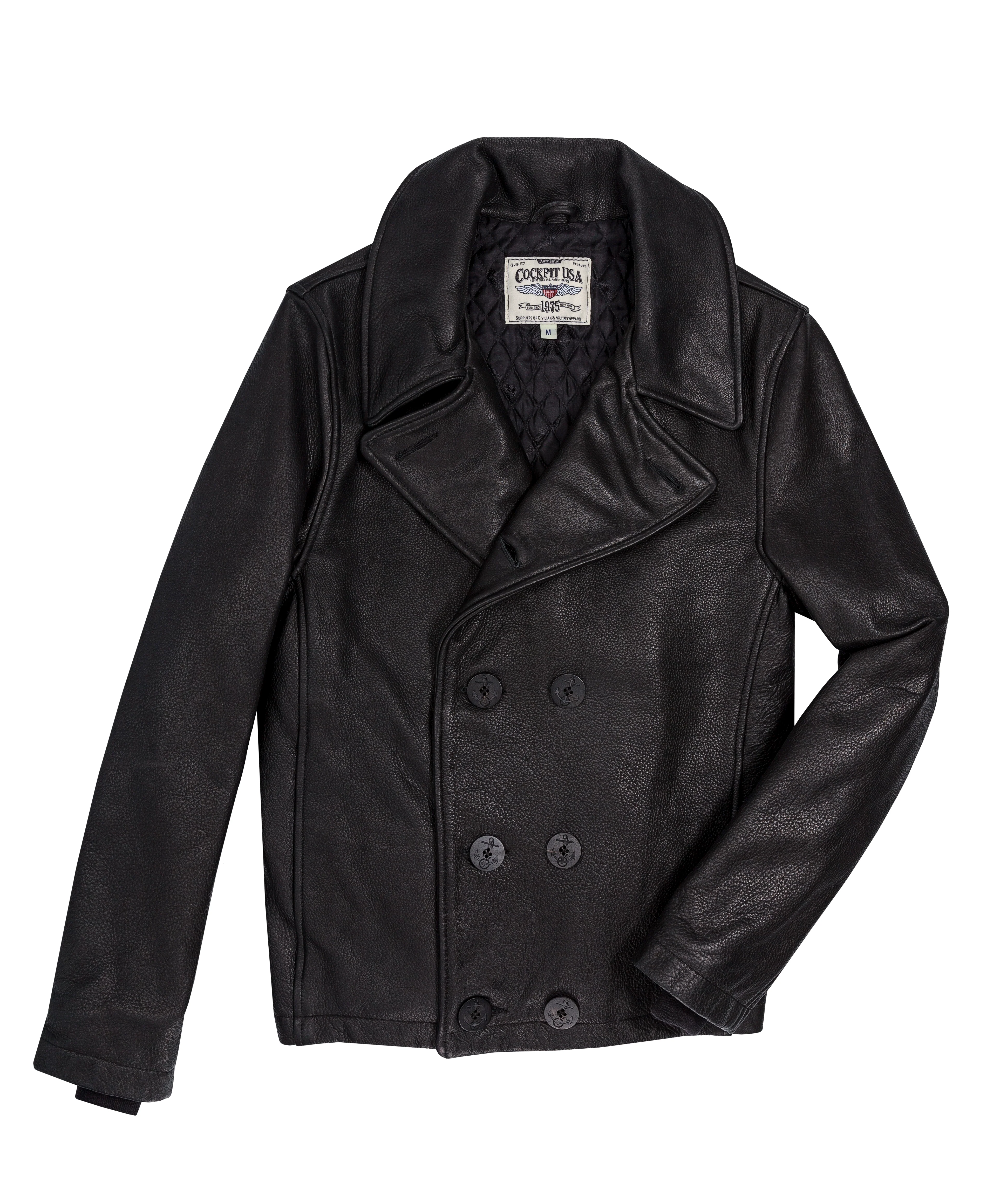 Naval Short Leather Peacoat Z21U025 in Black - Image 2