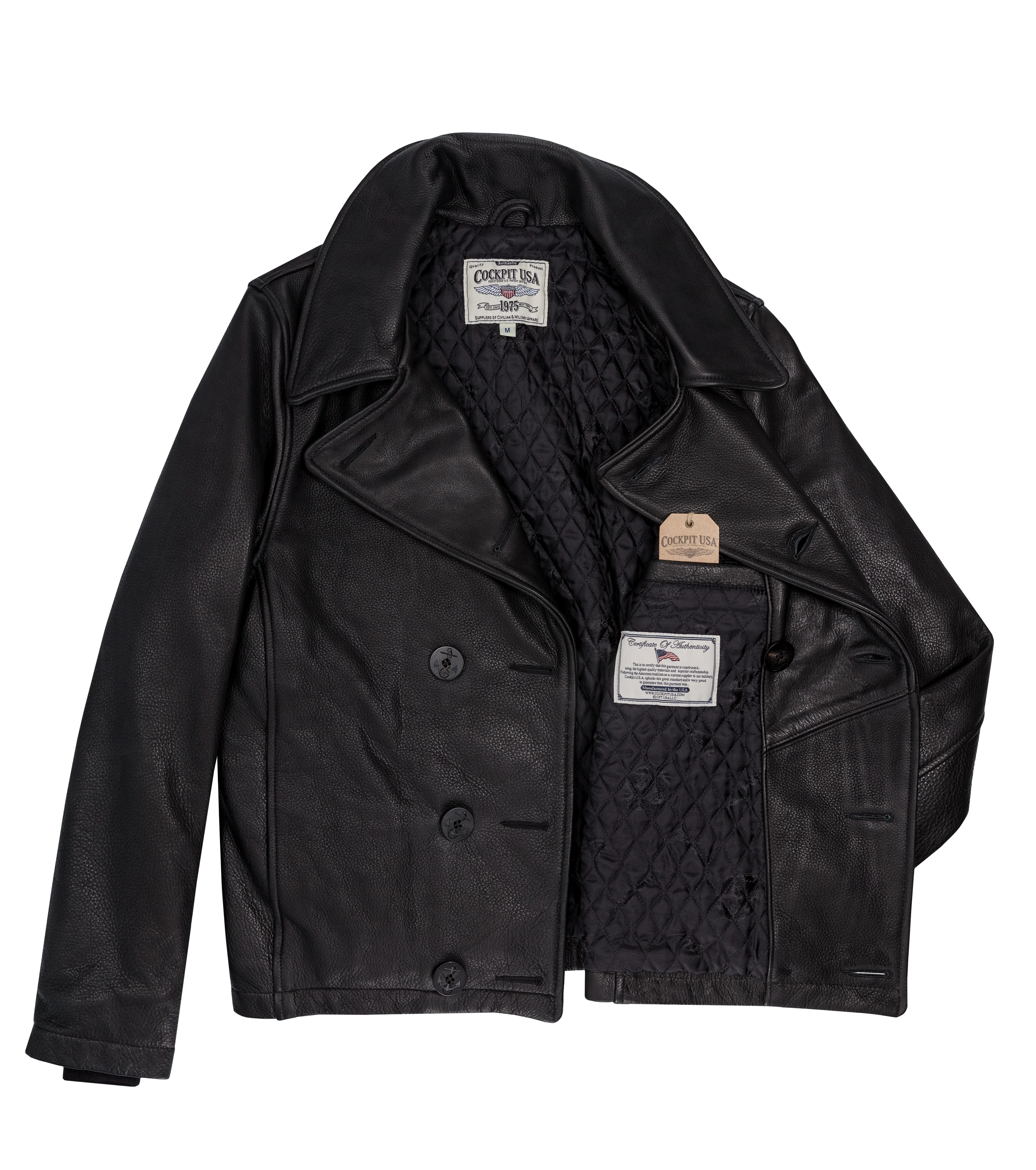 Naval Short Leather Peacoat Z21U025 in Black - Image 3