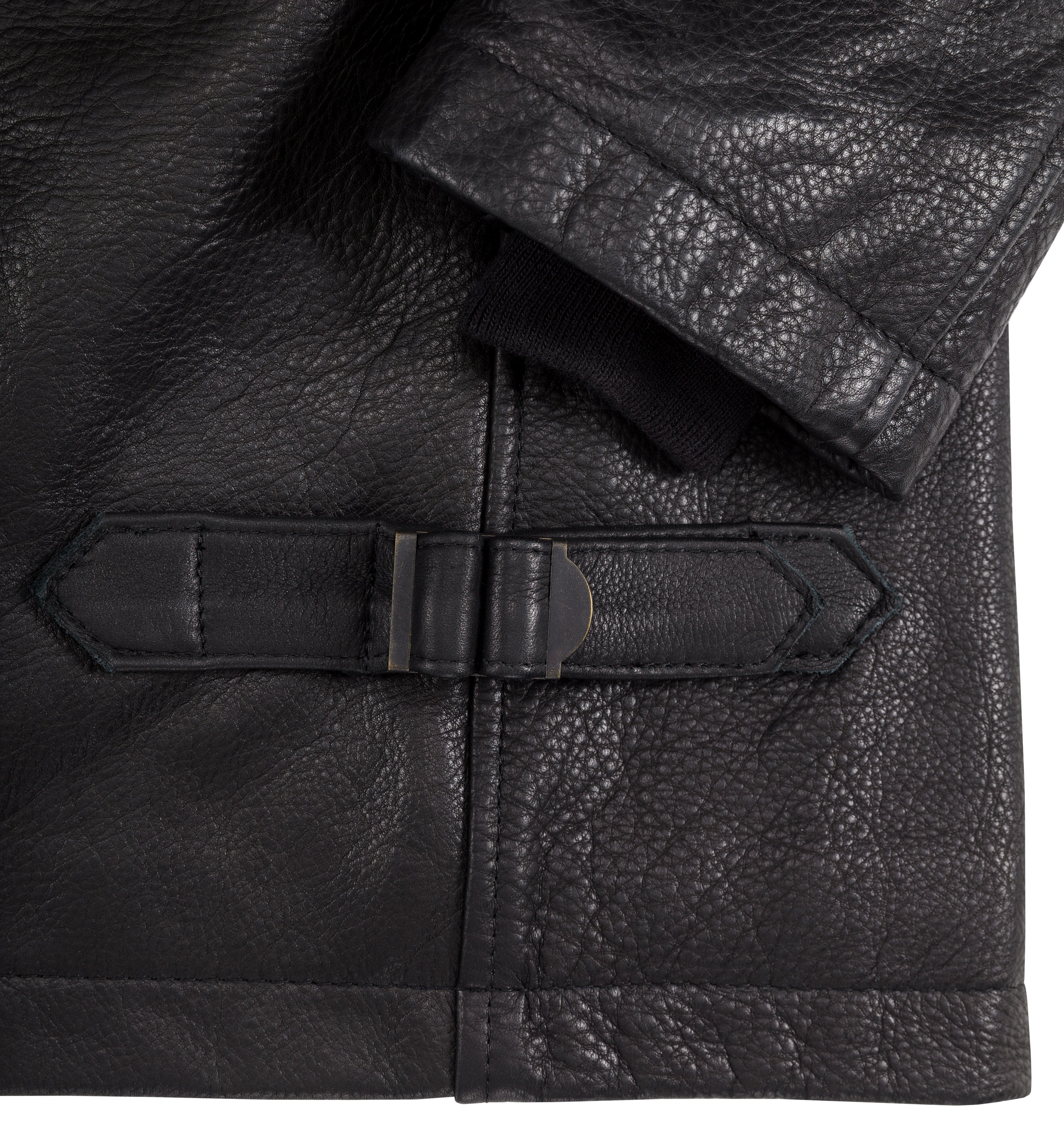 Naval Short Leather Peacoat Z21U025 in Black - Image 4