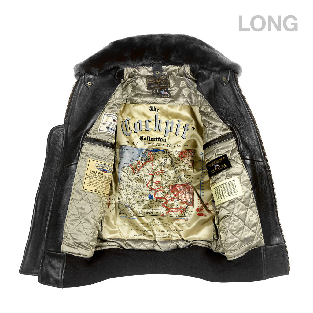 U.S. Navy Lambskin G-1 Flight Jacket (Long) Z201035ML in Black - Image 6