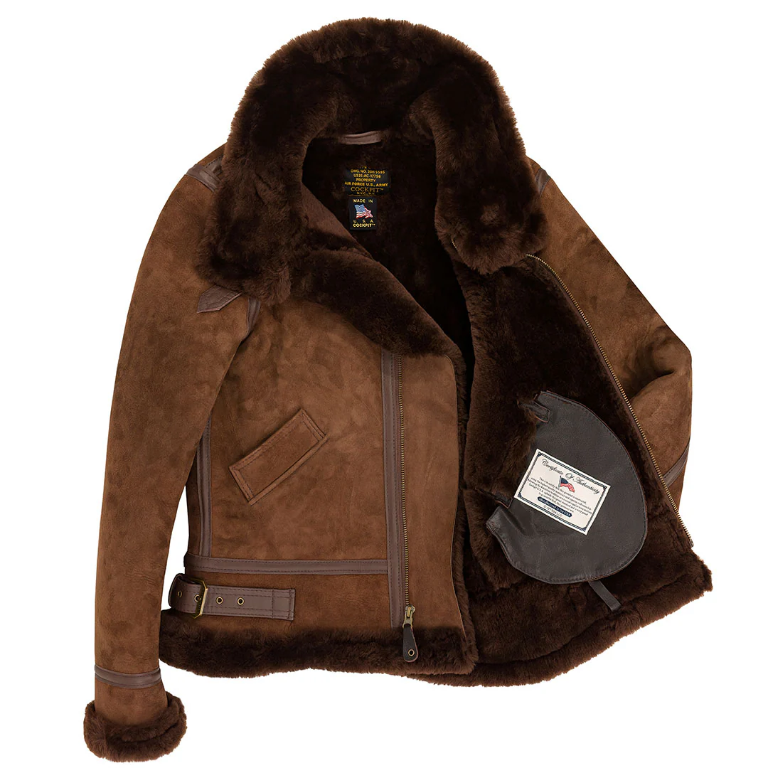 Women's B-3 Suede Bomber Jacket in Brown W72N200 - Image 2