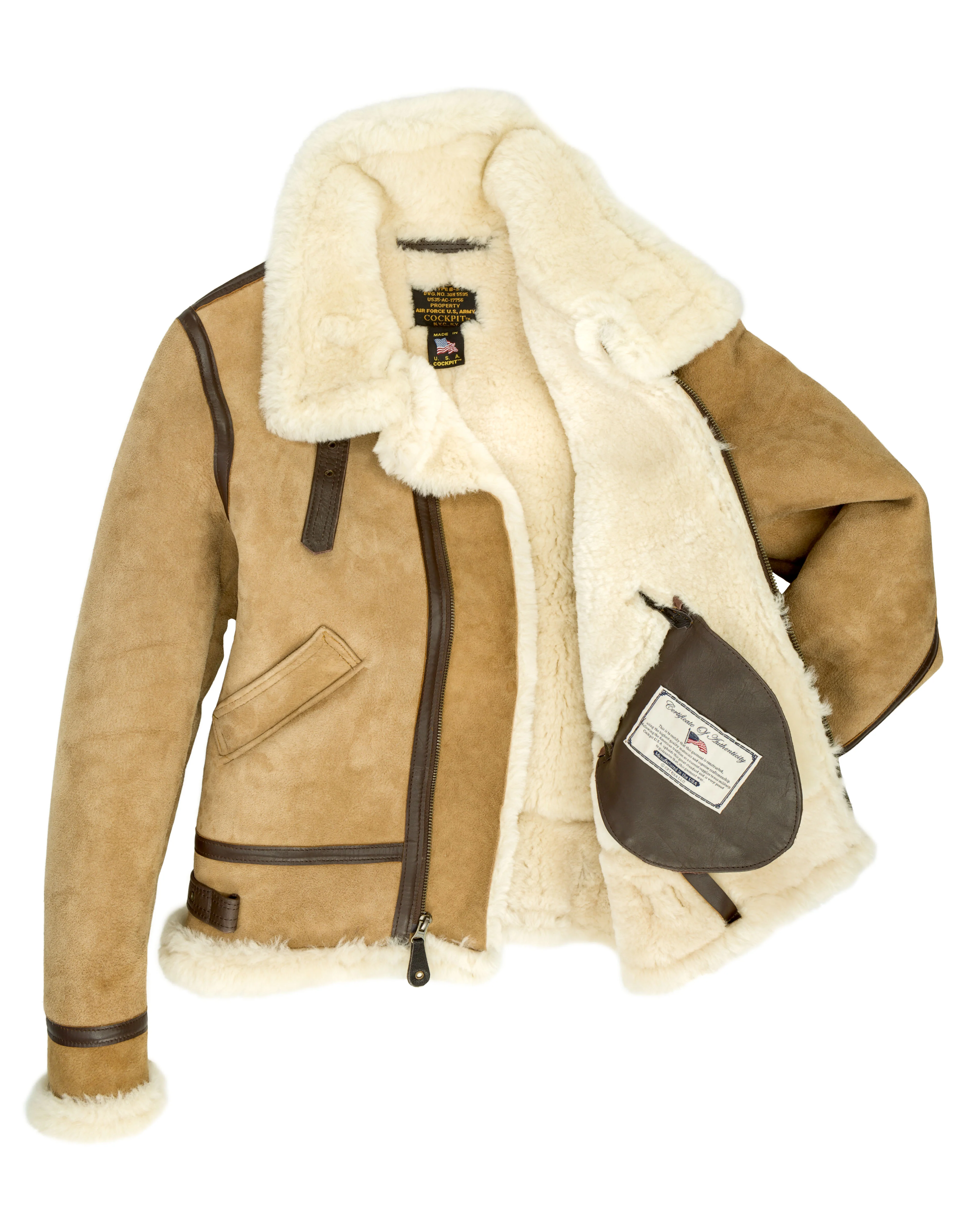 Women's B-3 Suede Bomber Jacket in Tan W72N200 - Image 3