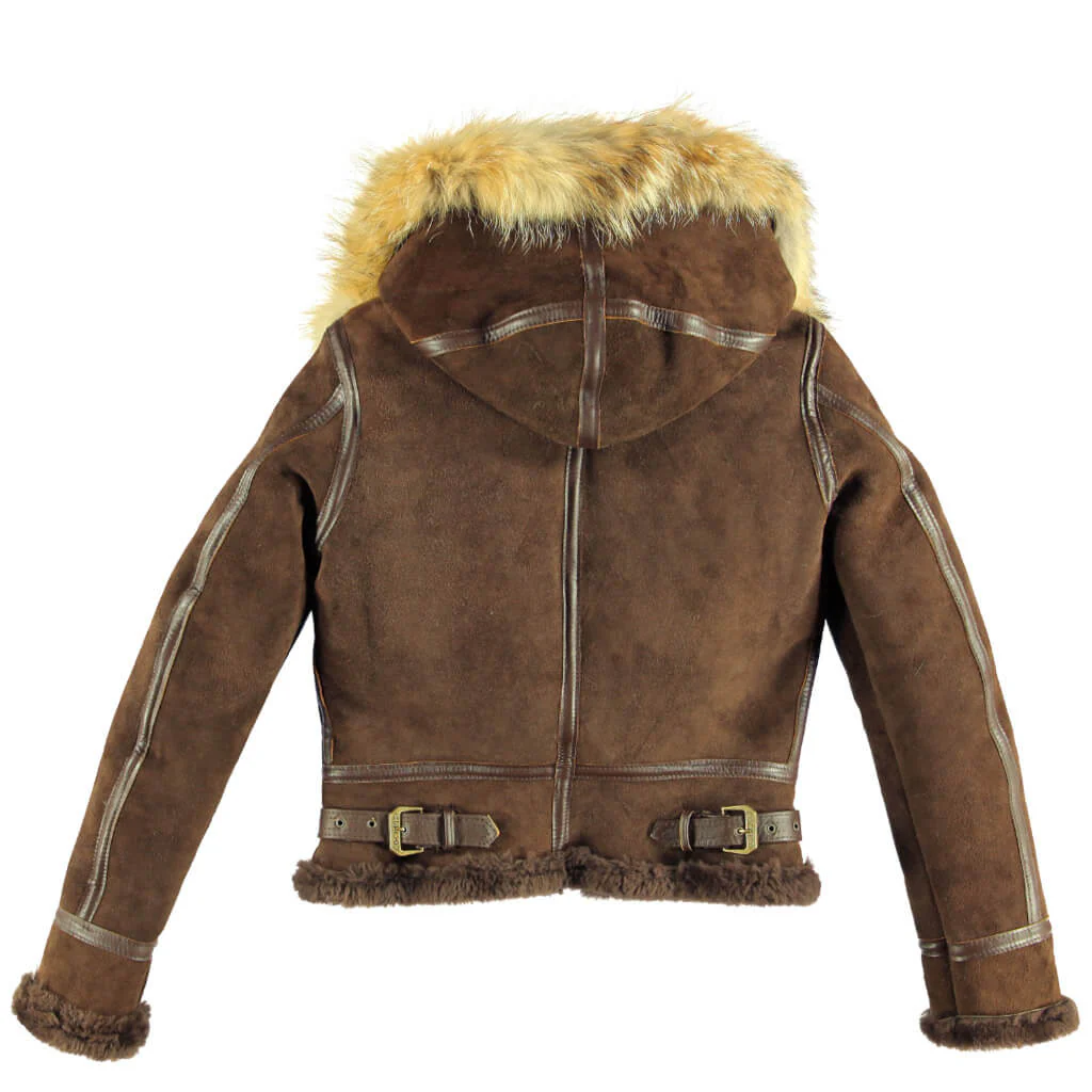 Women's Hooded B-3 Bomber Jacket in Brown W72N300 - Image 3